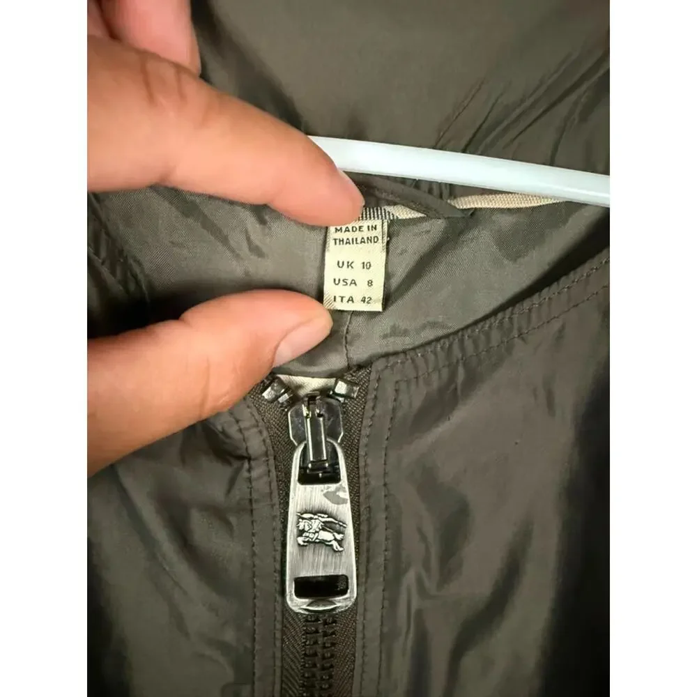 Burberry London Womens Olive Short Sleeve Zip Jacket Bolero Nova Check UK 10 US